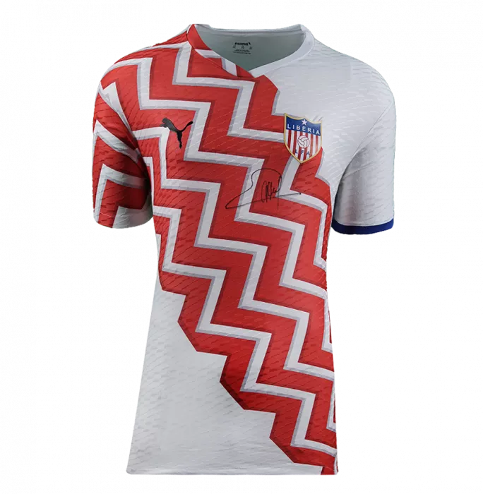 George Weah Front Signed Liberia Home Shirt In Hero Frame: Option 1