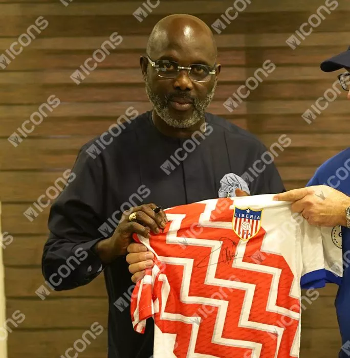 George Weah Front Signed Liberia Home Shirt In Hero Frame: Option 1