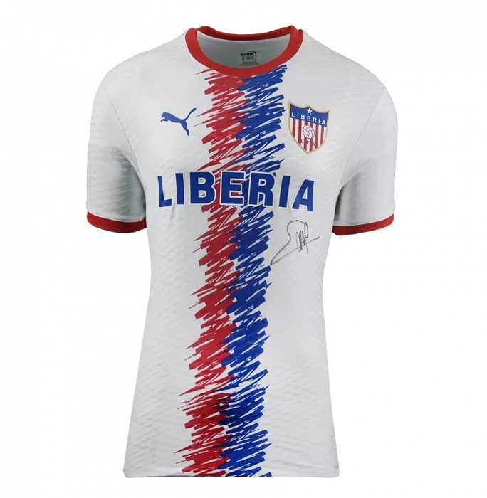 George Weah Front Signed Liberia Home Shirt In Hero Frame: Option 1