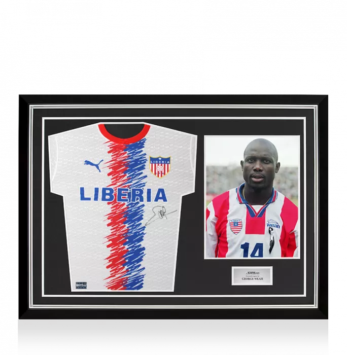 George Weah Front Signed Liberia Home Shirt In Hero Frame: Option 1