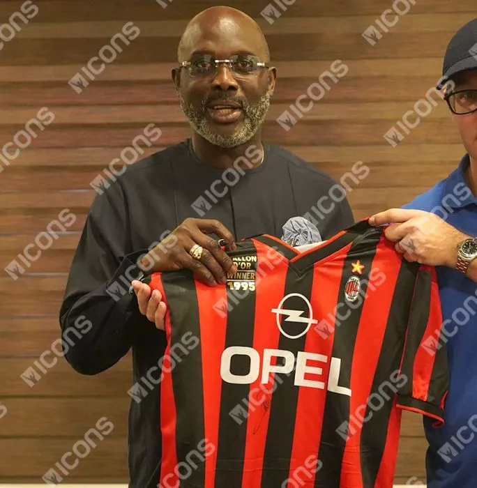 George Weah Official Ballon D'Or™ Front Signed AC Milan 1996 Home Shirt: 1995 Winner's Pack