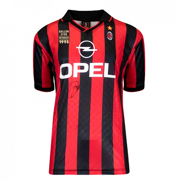 George Weah Official Ballon D'Or™ Front Signed And Hero Framed AC Milan 1996 Home Shirt - 1995 Winner Edition