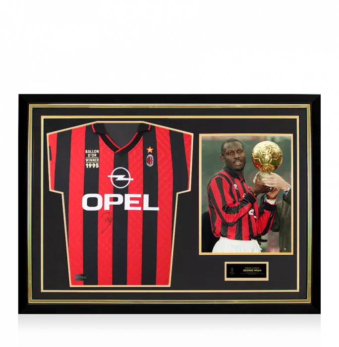 George Weah Official Ballon d'Or™ Front Signed and Hero Framed AC Milan 1996 Home Shirt - 1995 Winner Edition