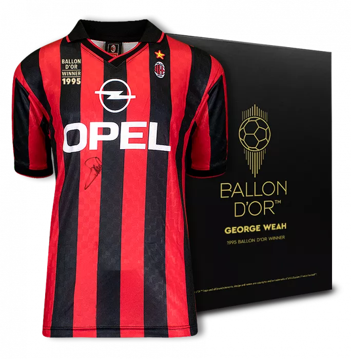 George Weah Official Ballon d'Or™ Front Signed AC Milan 1996 Home Shirt: 1995 Winner's Pack