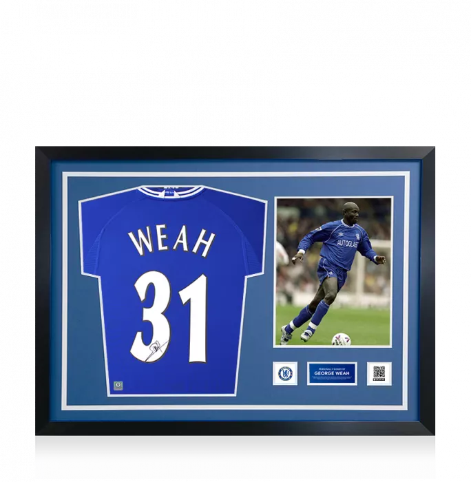 George Weah Official Chelsea FC Signed And Framed 2000 Home Shirt