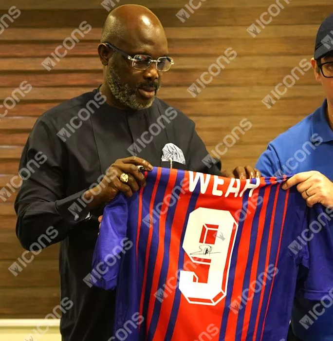 George Weah Official UEFA Champions League Back Signed And Framed Paris Saint-Germain 1993 Home Shirt