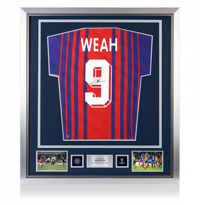 George Weah Official UEFA Champions League Back Signed and Framed Paris Saint-Germain 1993 Home Shirt