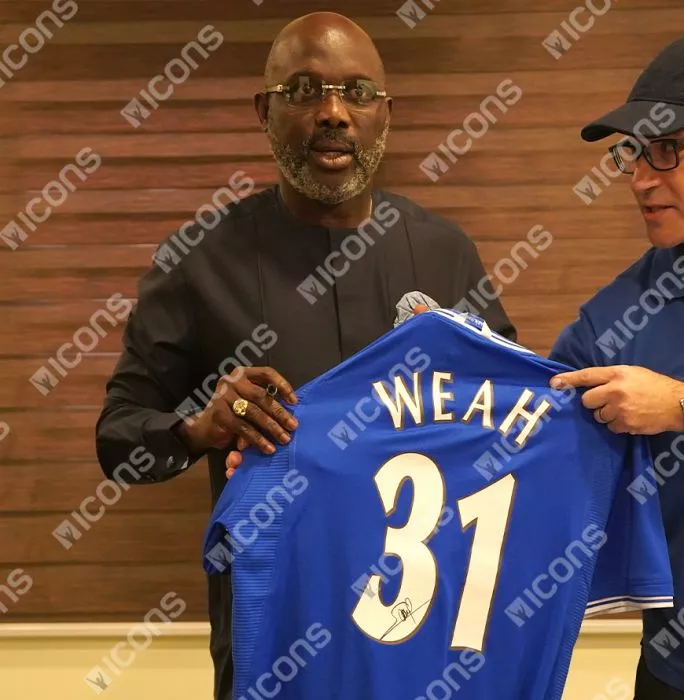 George Weah Official UEFA Conference League Back Signed Chelsea 2000-01 Home Shirt With Fan Style Numbers