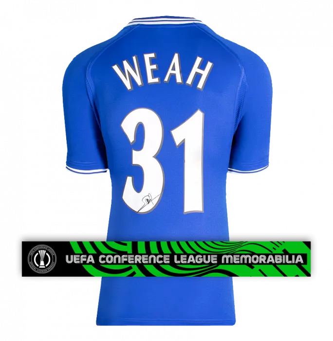 George Weah Official UEFA Conference League Back Signed Chelsea 2000-01 Home Shirt with Fan Style Numbers
