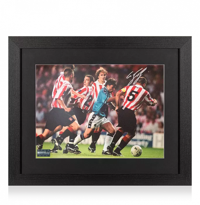 Georgi Kinkladze Signed Manchester City Photo In Black Wooden Frame