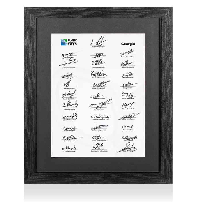 Georgia Rugby World Cup 2015 Squad Signed Card In Black Wooden Frame: Signed By 31