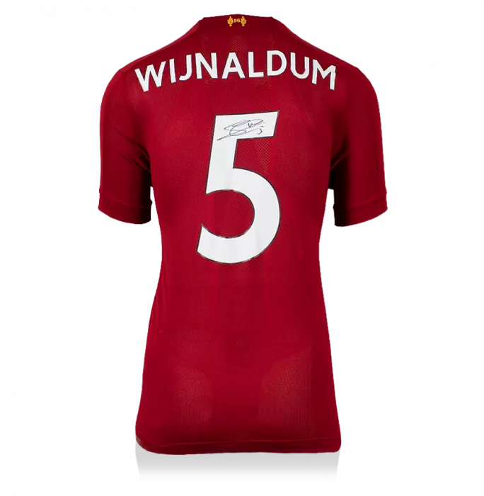 Georginio Wijnaldum Back Signed Liverpool 2019-20 Home Shirt With Fan Style Numbers