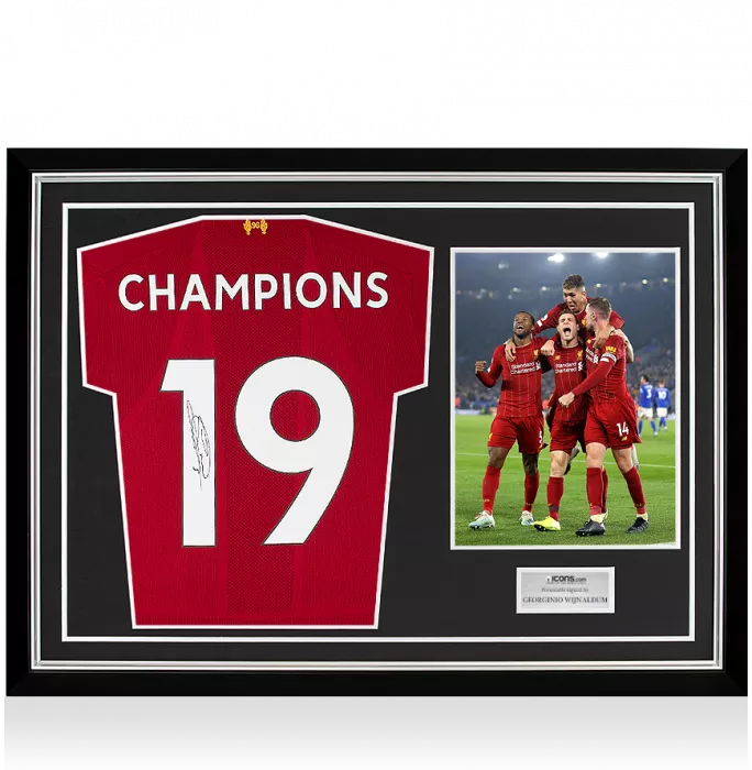 Georginio Wijnaldum Back Signed Liverpool 2019-20 Home Shirt In Hero Frame: Premier League Champions Special Edition