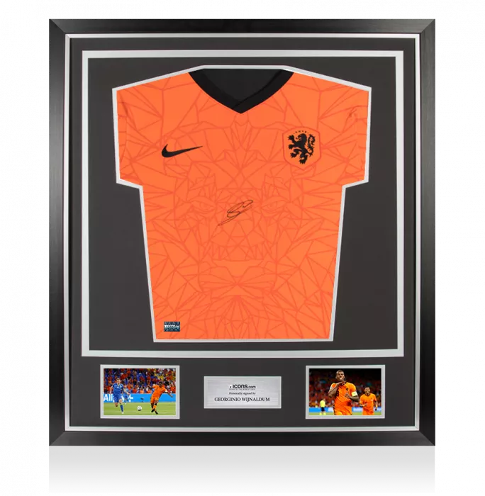 Georginio Wijnaldum Front Signed Netherlands 2020-21 Home Shirt In Classic Frame