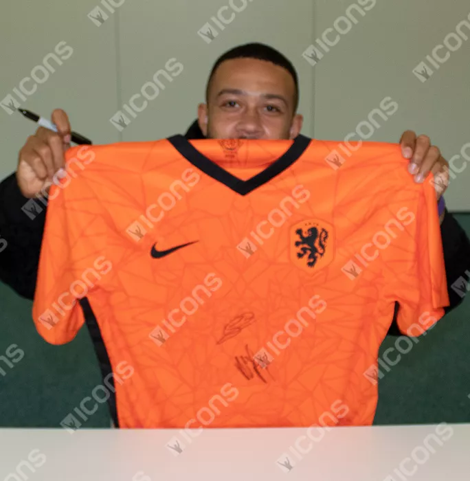 Georginio Wijnaldum & Memphis Depay Front Signed Netherlands 2020-21 Home Shirt