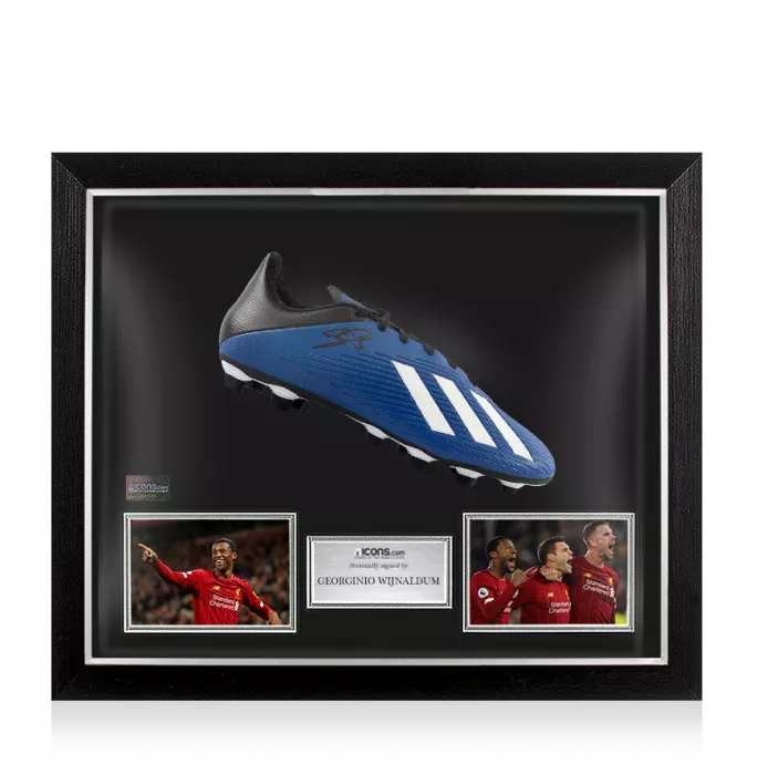 Georginio Wijnaldum Signed Blue And Black Adidas X Boot In Bubble Frame: Liverpool FC