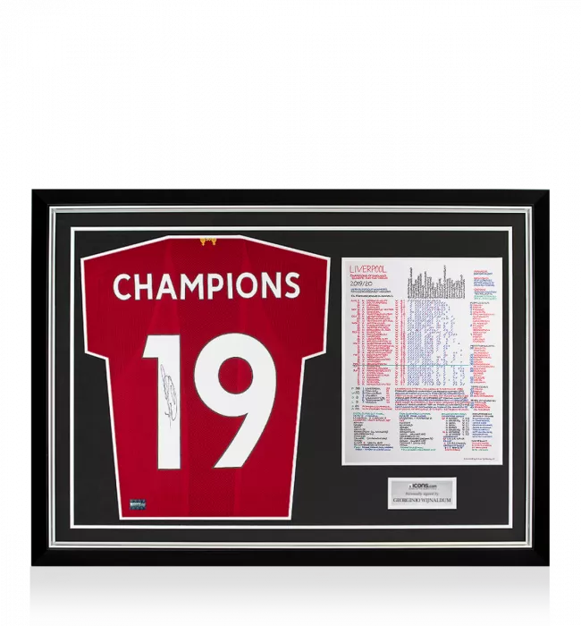 Georginio Wijnaldum Signed Liverpool 2019-20 Home Shirt In Commentary Chart Frame