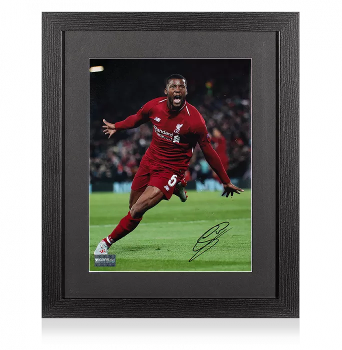 Georginio Wijnaldum Signed Liverpool Photo In Black Wooden Frame: Goal Vs FC Barcelona