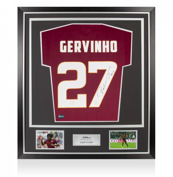 Gervinho Back Signed Roma Home Shirt In Classic Frame