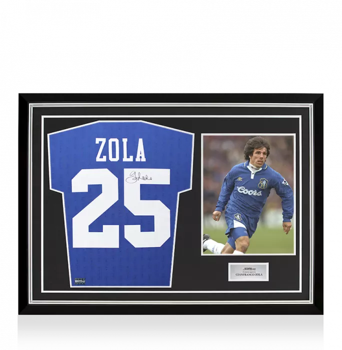 Gianfranco Zola Back Signed Chelsea 1997 FA Cup Shirt In Hero Frame: Option 1