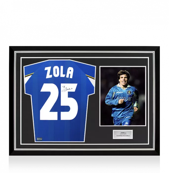 Gianfranco Zola Back Signed Chelsea 1998 European Cup Winners Cup Shirt In Hero Frame: Option 1