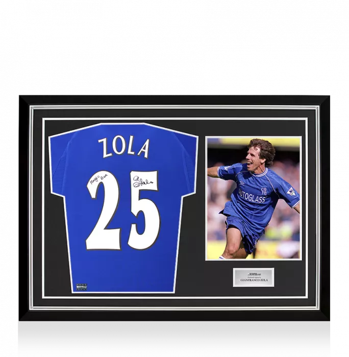 Gianfranco Zola Back Signed Chelsea 2000 Home Shirt - Magic Box Inscription In Hero Frame: Option 1