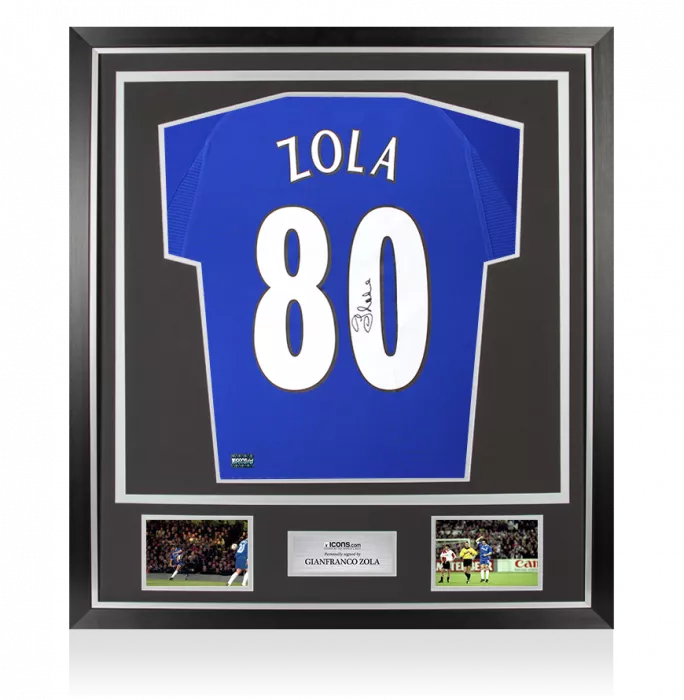 Gianfranco Zola Back Signed Chelsea 2000 Home Shirt: 80 Goals Edition In Classic Frame