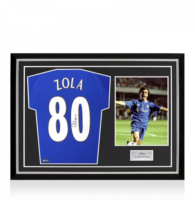 Gianfranco Zola Back Signed Chelsea 2000 Home Shirt: 80 Goals Edition In Hero Frame: Option 1