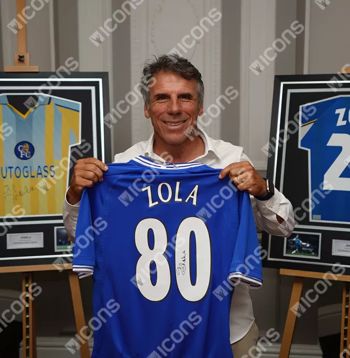 Gianfranco Zola Back Signed Chelsea 2000 Home Shirt: 80 Goals Edition In Deluxe Packaging