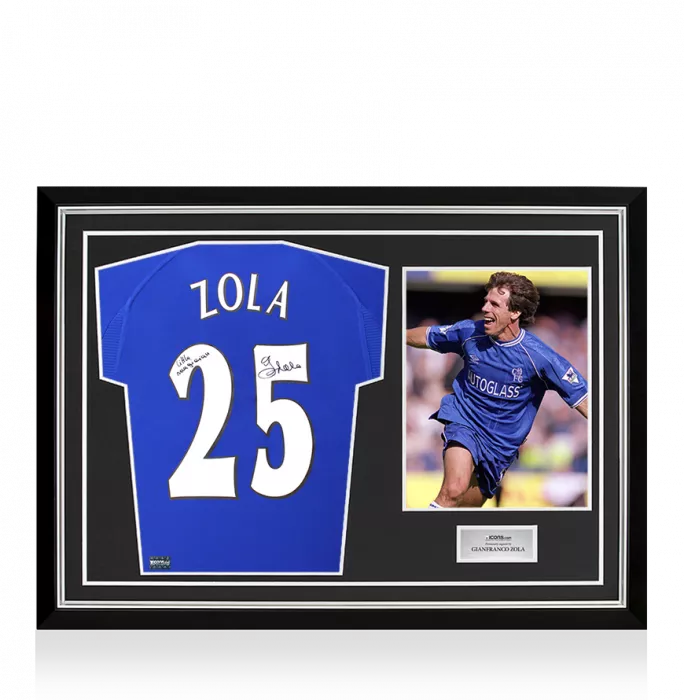 Gianfranco Zola Back Signed Chelsea 2000 Home Shirt - Little Magician Inscription In Hero Frame: Option 1