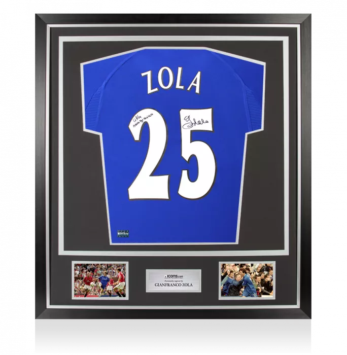 Gianfranco Zola Back Signed Chelsea 2000 Home Shirt - Little Magician Inscription In Classic Frame