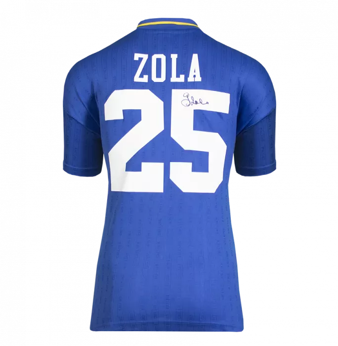 Gianfranco Zola Back Signed Chelsea FC 1997 Home Shirt With Fan Style Numbers: FA Cup Final Edition In Hero Frame: Option 1