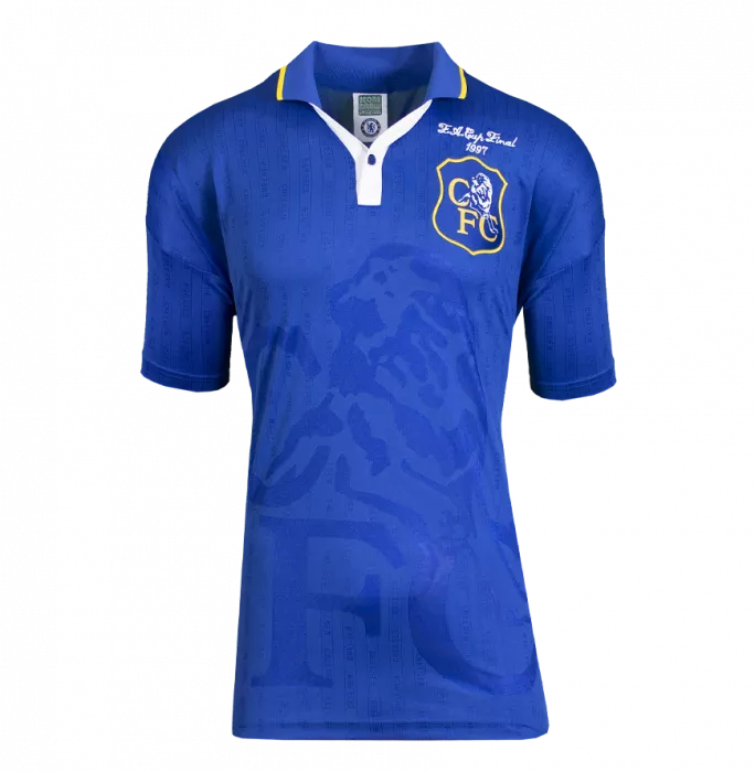 Gianfranco Zola Back Signed Chelsea FC 1997 Home Shirt With Fan Style Numbers: FA Cup Final Edition In Hero Frame: Option 1