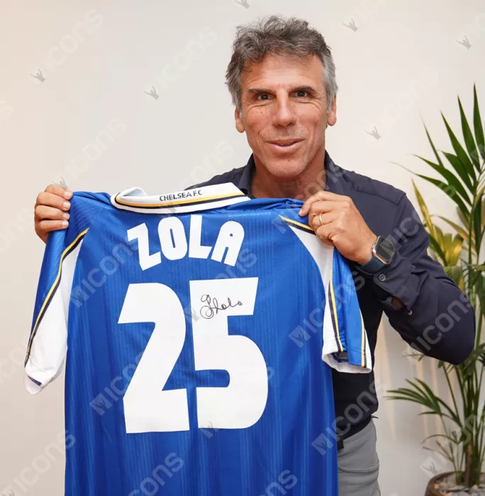 Gianfranco Zola Back Signed Chelsea FC 1998 Home Shirt: Cup Winners' Cup Final Edition In Hero Frame: Option 1
