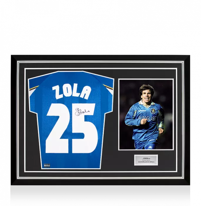 Gianfranco Zola Back Signed Chelsea FC 1998 Home Shirt: Cup Winners' Cup Final Edition In Hero Frame: Option 1