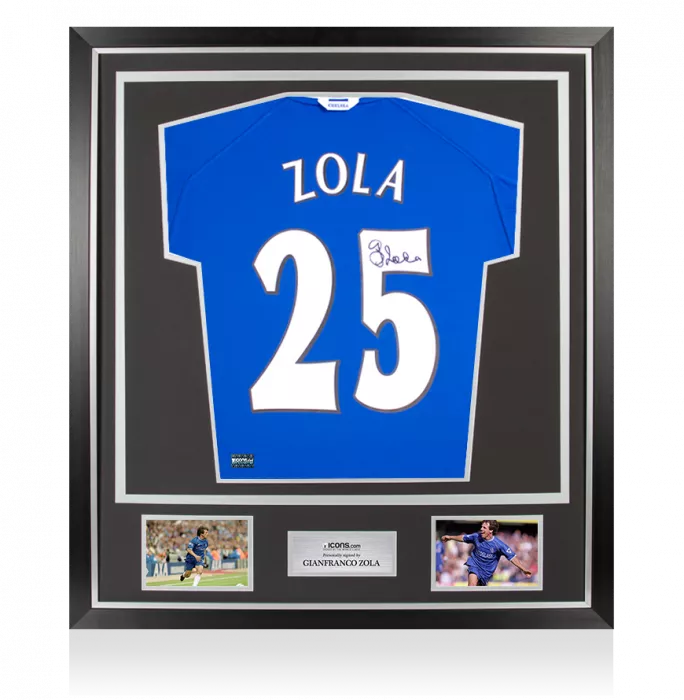 Gianfranco Zola Back Signed Chelsea FC 2000 Shirt with Fan Style Numbers In Classic Frame