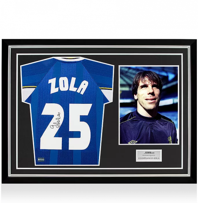 Gianfranco Zola Back Signed Chelsea Shirt In Hero Frame: Option 2