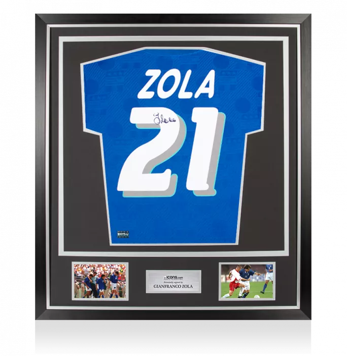 Gianfranco Zola Back Signed Italy 1994 Home Shirt In Classic Frame