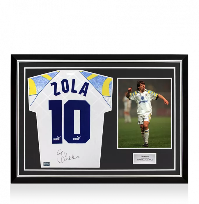 Gianfranco Zola Back Signed Parma Calcio 1913 1995-97 Home Shirt In Hero Frame: Option 1