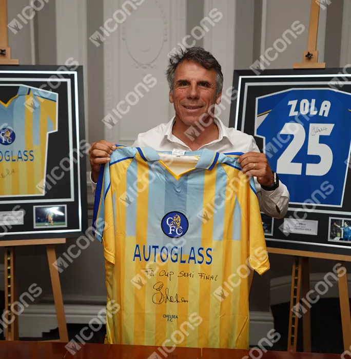 Gianfranco Zola Front Signed Chelsea 1998 Away Shirt - FA Cup Semi-Final Inscription In Classic Frame