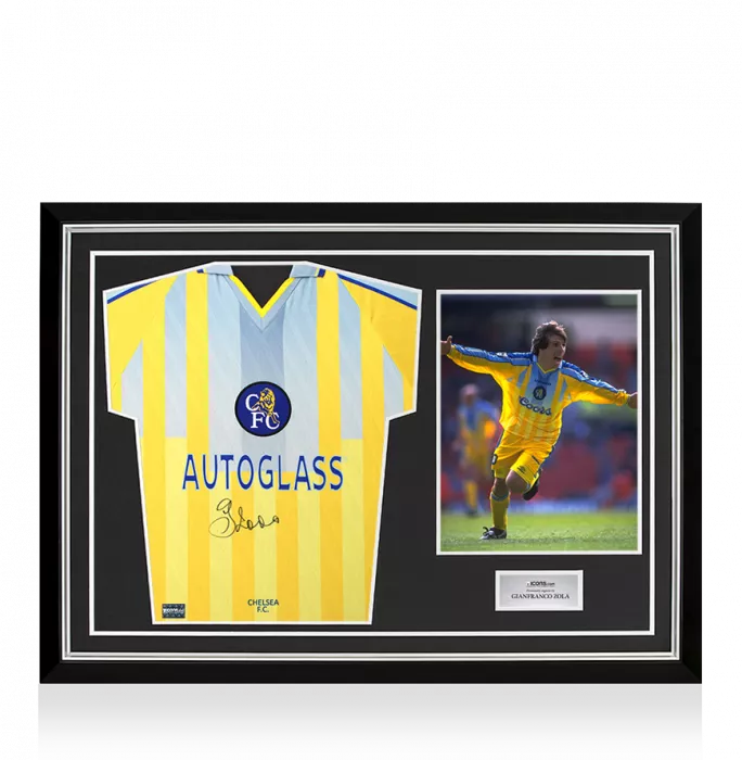 Gianfranco Zola Front Signed Chelsea 1998 Away Shirt In Hero Frame: Option 1