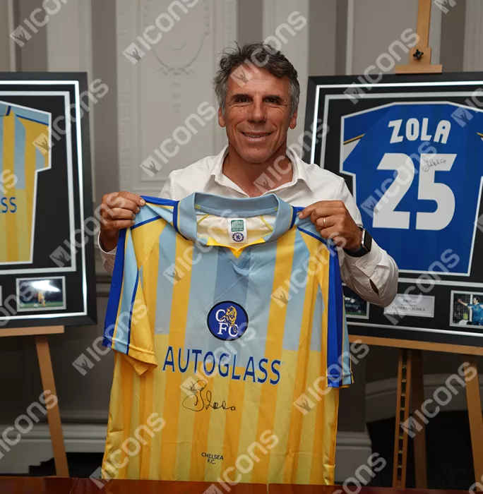 Gianfranco Zola Front Signed Chelsea 1998 Away Shirt In Deluxe Packaging