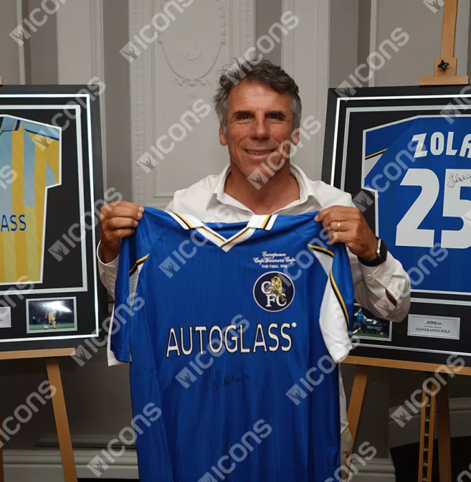 Gianfranco Zola Front Signed Chelsea 1998 European Cup Winners Cup Shirt In Hero Frame: Option 1