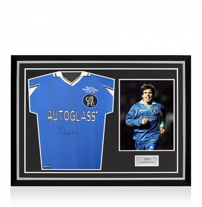 Gianfranco Zola Front Signed Chelsea 1998 European Cup Winners Cup Shirt In Hero Frame: Option 1