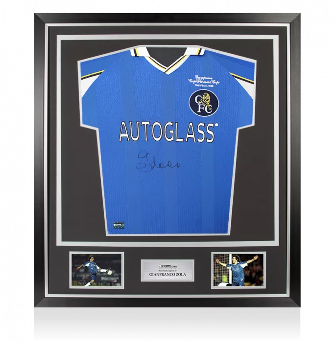 Gianfranco Zola Front Signed Chelsea 1998 European Cup Winners Cup Shirt In Classic Frame