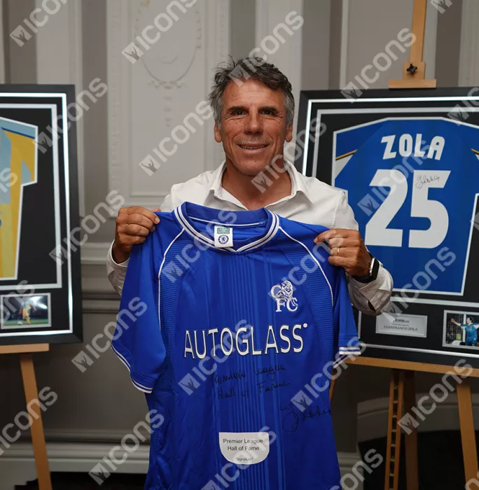 Gianfranco Zola Front Signed Chelsea 2000 Home Shirt - Premier League Hall Of Fame Inscription In Hero Frame: Option 1
