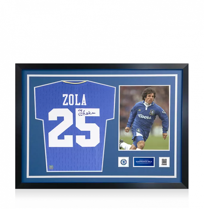 Gianfranco Zola Official Chelsea FC Signed and Framed 1997-98 Home Shirt