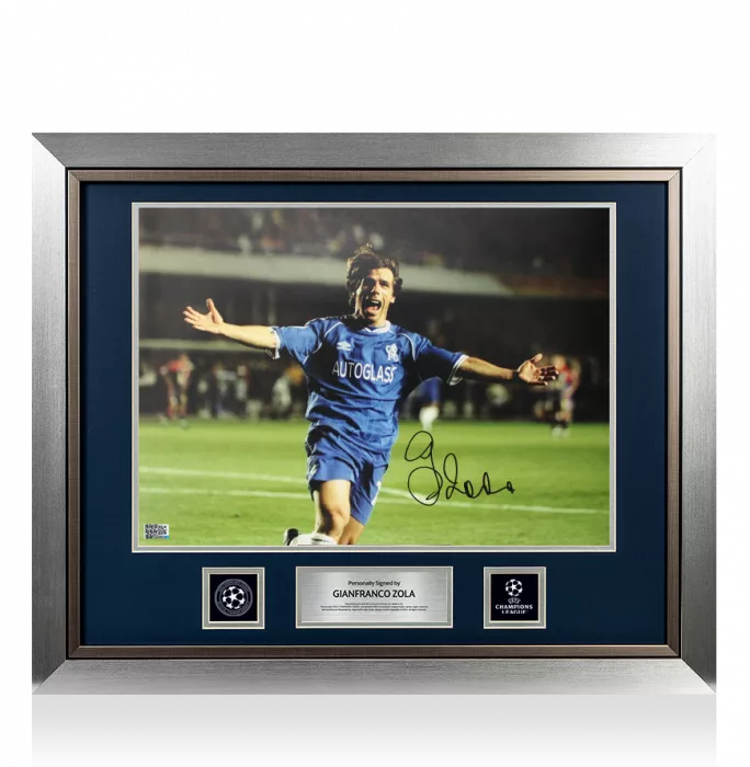 Gianfranco Zola Official UEFA Champions League Signed And Framed Chelsea Photo: UEFA Champions League Celebration
