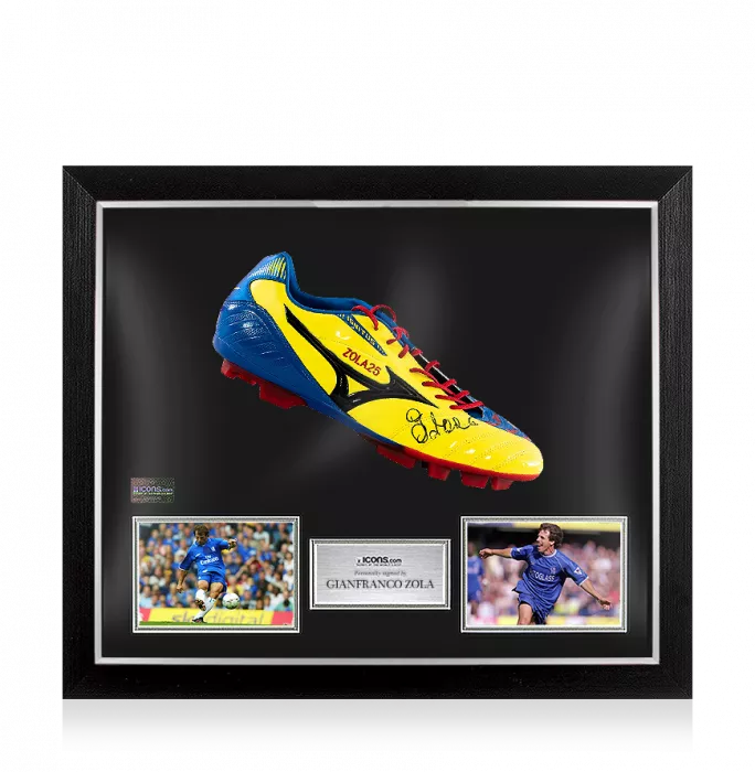 Gianfranco Zola Signed Blue And Yellow Mizuno Boot In Bubble Frame: Option 1