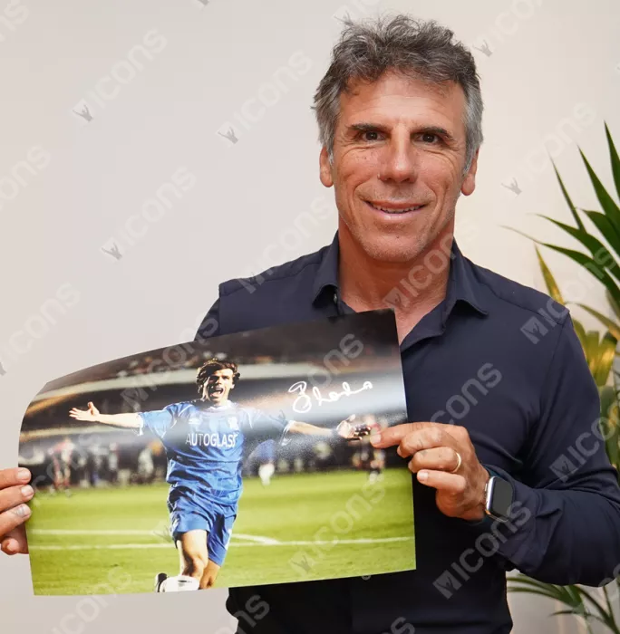 Gianfranco Zola Signed Chelsea FC Photo: UEFA Champions League Goal